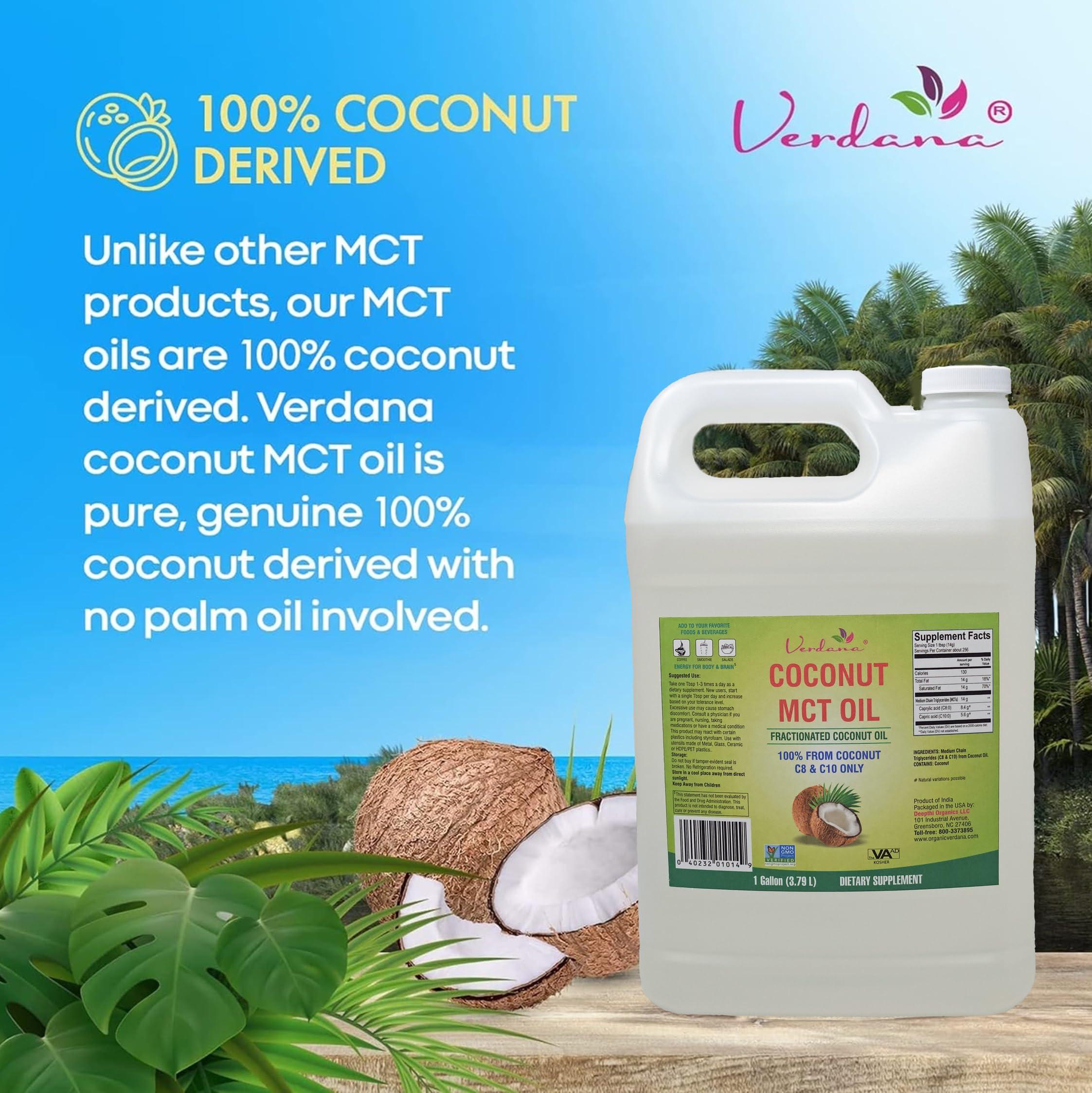 Verdana Verdana MCT Oil, Fractionated, 100% from Coconut - 1 Gallon - Kosher Food Grade, Vegan, Non-GMO - Great for Keto and Paleo Diet, Oil Pulling Oral Rinse Mouthwash (128 Fl Oz)