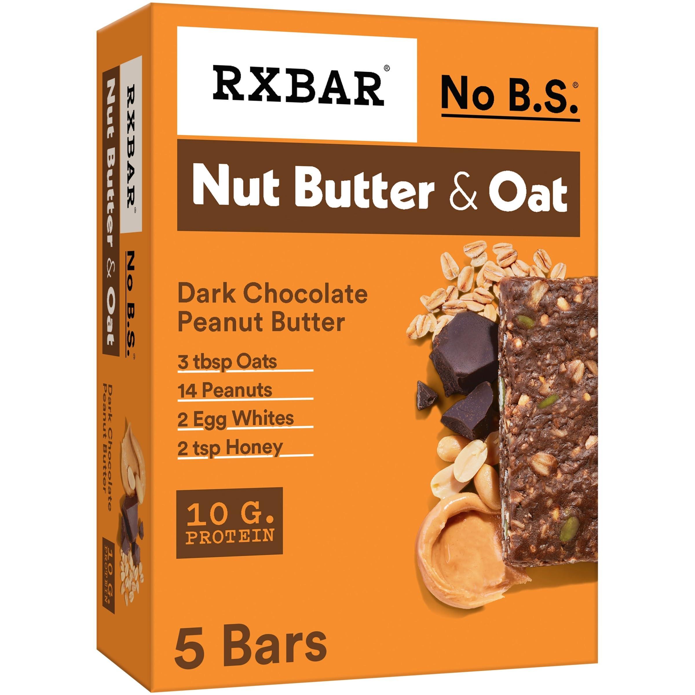 RXBAR RXBAR Nut Butter and Oat Protein Bars, Protein Snacks, Snack Bars, Dark Chocolate Peanut Butter, 9.7oz Box (5 Bars)