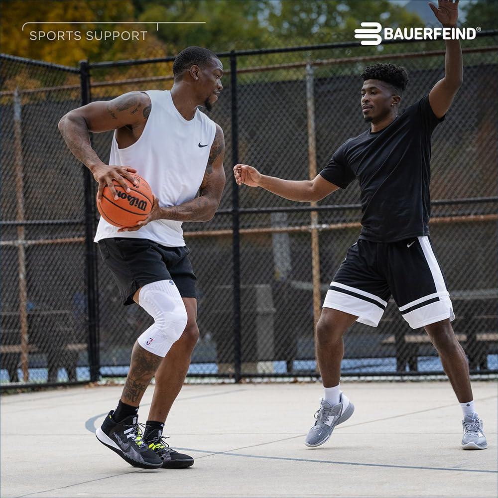 Bauerfeind Bauerfeind Sports Knee Support NBA - Officially Licensed Basketball Brace with Medical Compression - Sleeve Design with Omega Gel Pad for Pain Relief & Stabilization (Black, L)