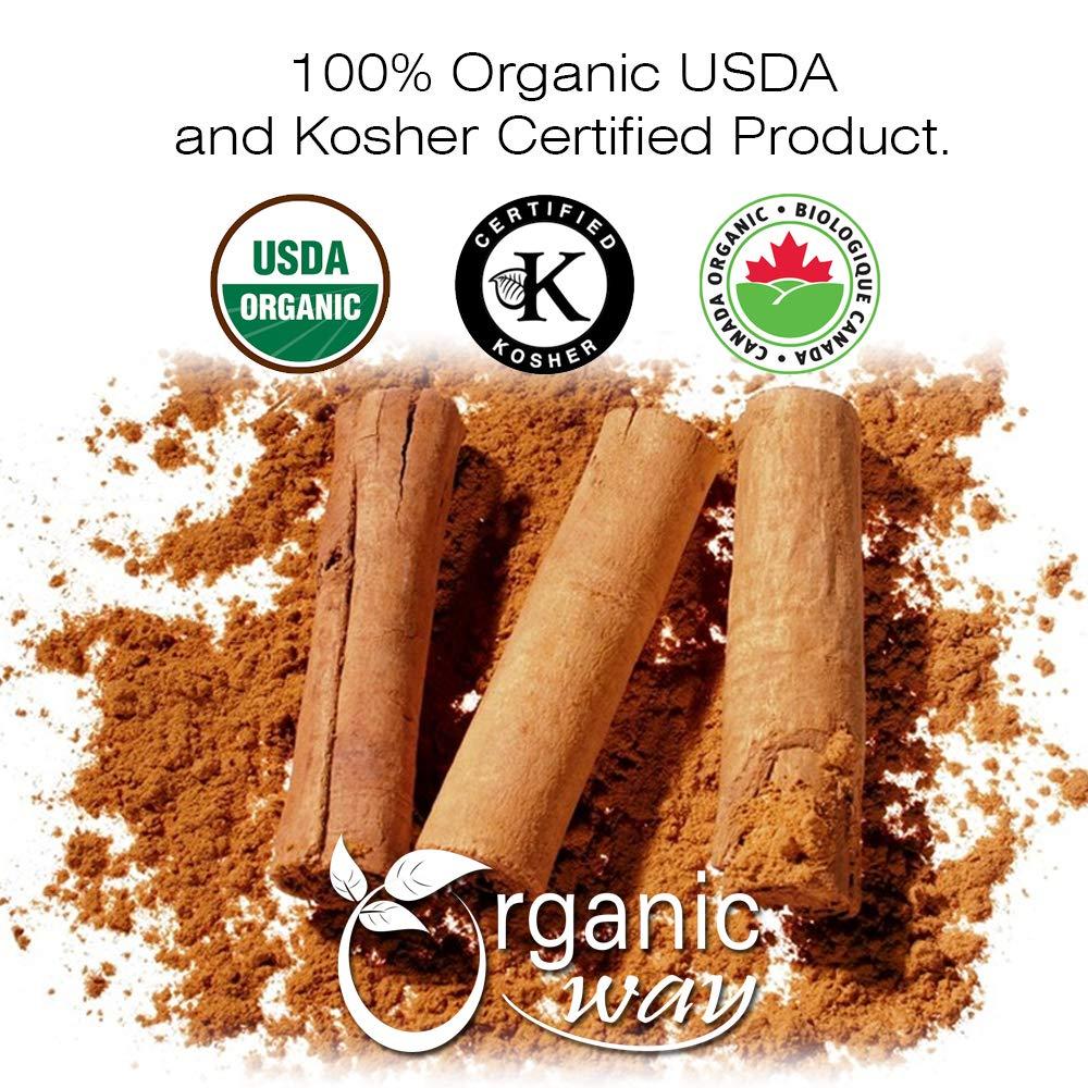 Organic Way Organic Way True Ceylon Cinnamon Powder - Kosher & USDA Certified | Raw, Vegan, Non-GMO & Gluten Free | Freshly Grounded Premium Cinnamon | Resealable Bag | 100% Raw from Sri Lanka (1/2LBS / 8Oz)