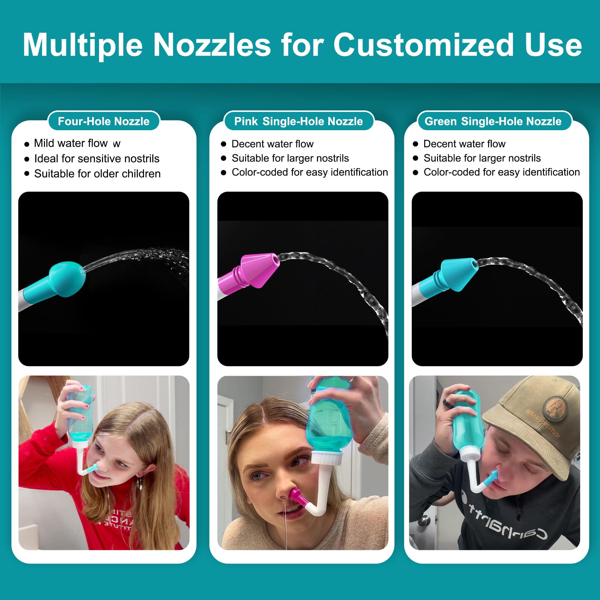 MAOEVER Neti Pot Sinus Rinse Bottle Nose Wash Cleaner Pressure Rinse Nasal Irrigation for Adult & Kid BPA Free 300 ML with 30 Nasal Wash Salt Packets and Sticker Thermometer