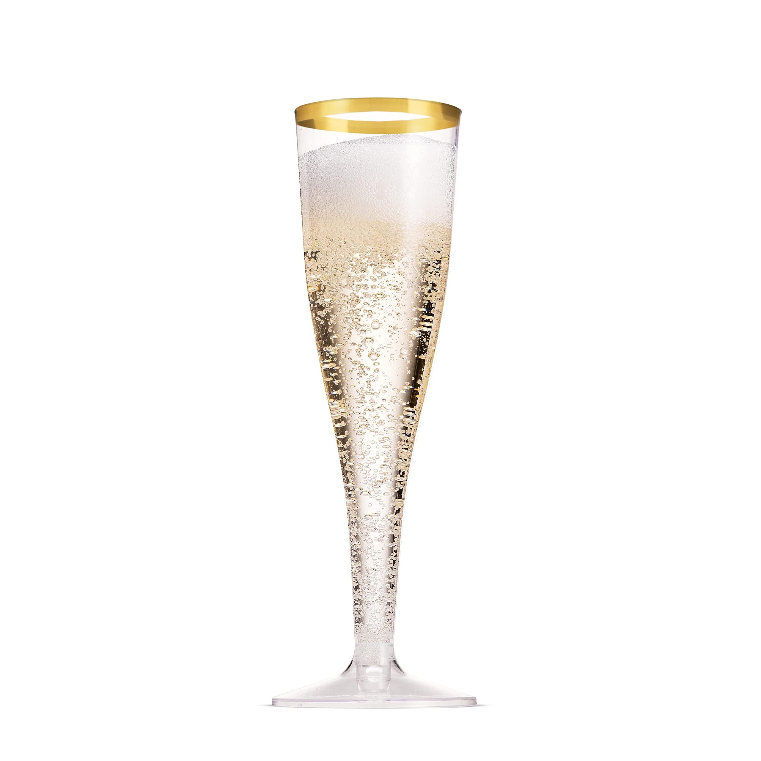 Munfix Munfix 100 Pack Gold Plastic Champagne Flutes, 5 Oz Clear Plastic Toasting Glasses Fancy Disposable Wedding Party Cocktail Cups with Gold Rim