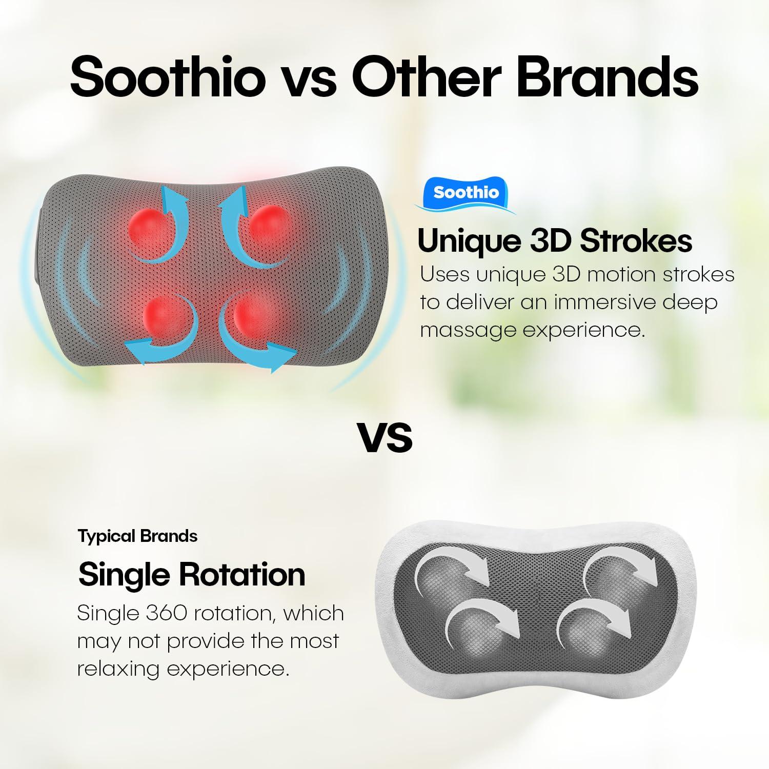 Soothio Back Massager for Pain Relief Deep Tissue, with Heat, New Shiatsu 4D Motion, Strong Motor for Tough Backs, Car Charger, Very Effective for Lower Back Pain Relief, Neck, Shoulder