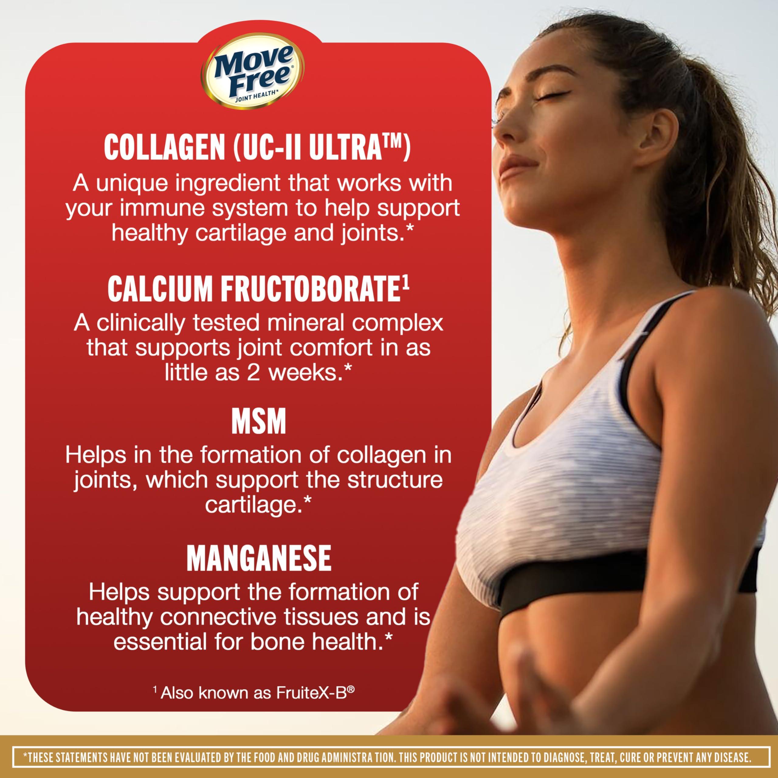 Move Free Move Free Ultra Pro with Quadruple Action Joint Support - Type 2 Collagen MSM Calcium Fructoborate & Manganese - Supports Joint Cartiliage Bone Connective Tissue, 120 Tablets (30 servings)