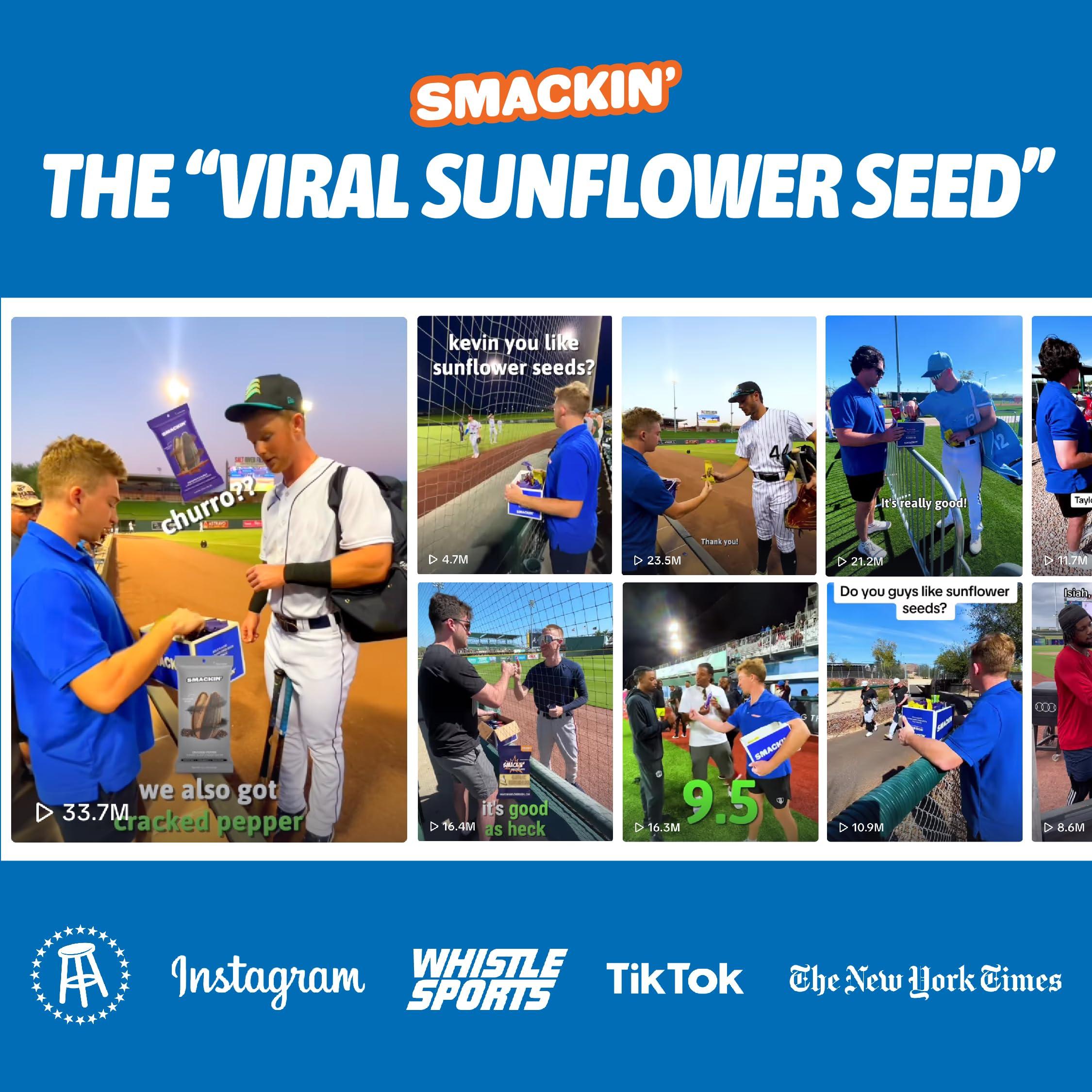 SMACKIN\' Sunflower Seeds SMACKIN\' Sunflower Seeds, Roasted Jumbo Small-Batch, American Made - Cinnamon Churro. 4oz bags (12 Pack)