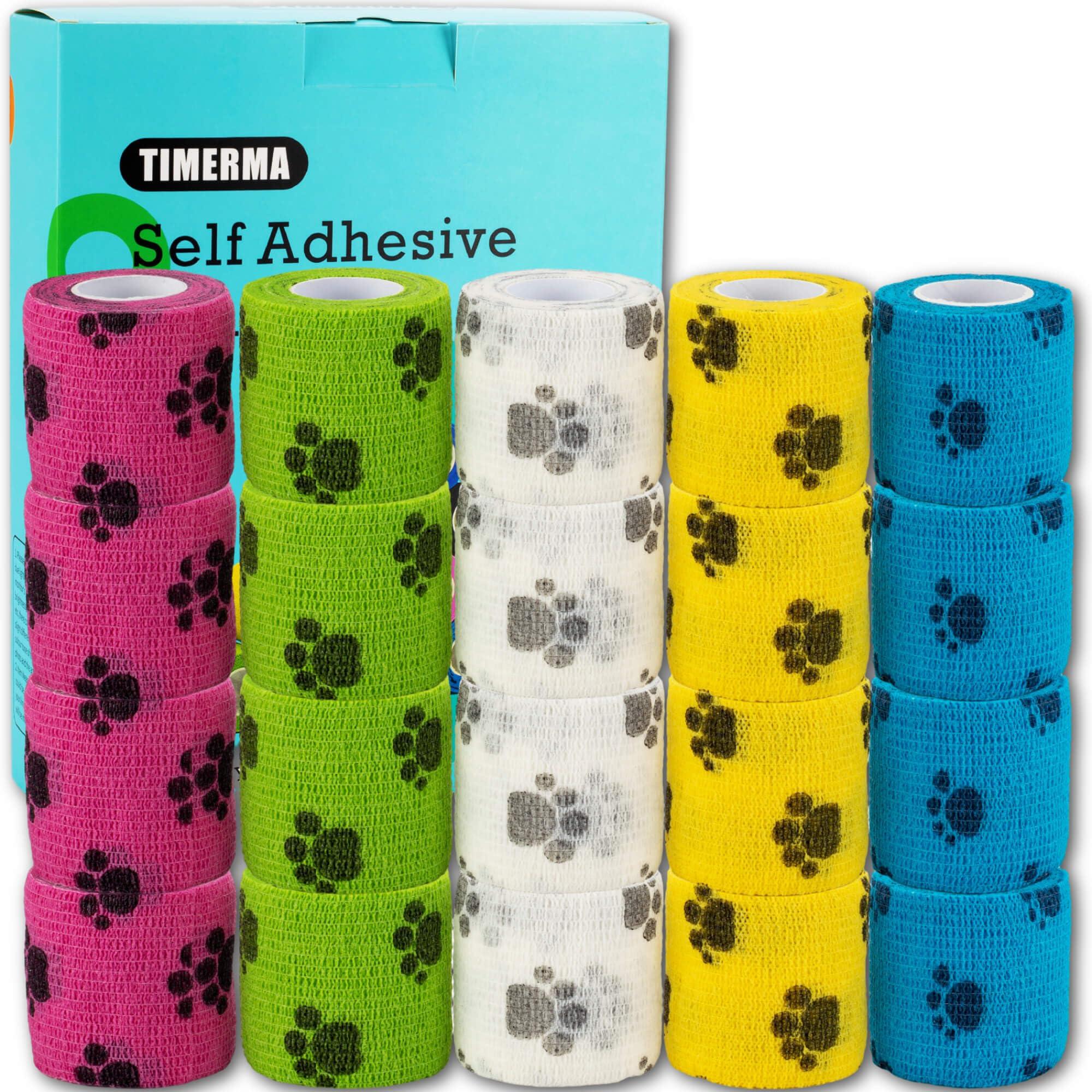 timerma timerma 20 Rolls Self Adhesive Bandage Wrap Elastic&Breathable Ideal for Wound Care, Sports & Joint Sprains Adhesive Vet Wrap Versatile Support for Dogs Cats Horses Birds, Pet First Aid (Pawprints)