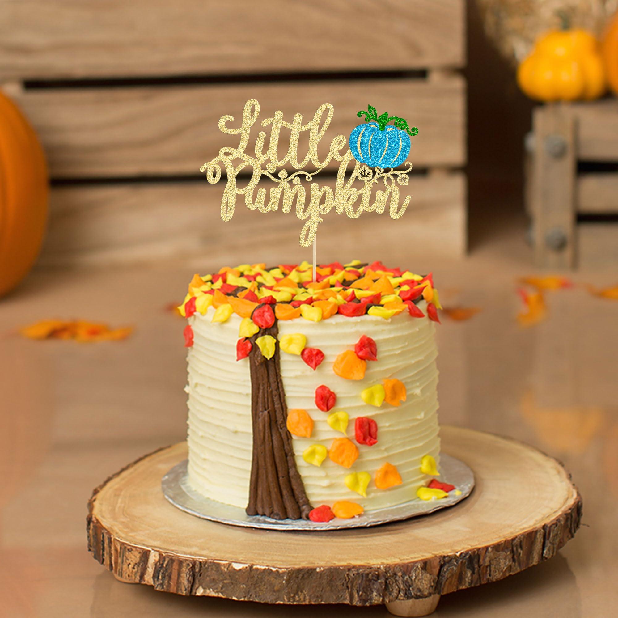 Gold Glitter Little Pumpkin Cake Topper - Fall Baby Shower & Thanksgiving Decor