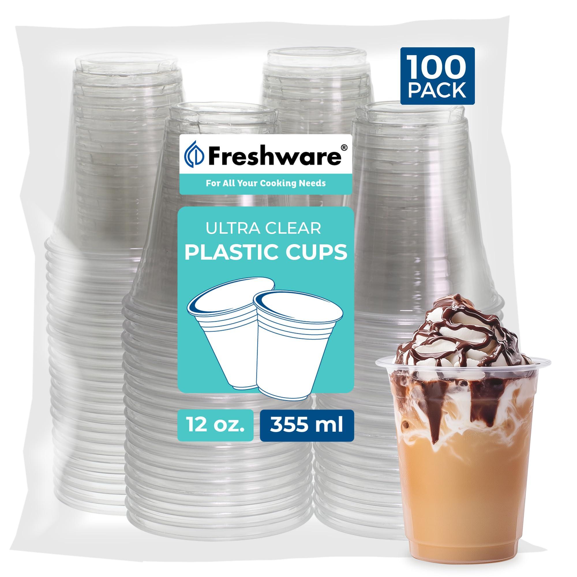 Freshware Freshware 12 oz Clear Disposable Plastic Cups, 100 Pack Clear Plastic Cups Tumblers, Heavy-duty Party Glasses, Disposable Cups for Thanksgiving, Halloween, Christmas Party