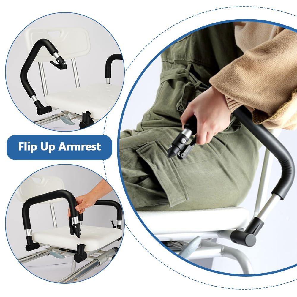 EDWERD Sliding Shower Chair with Swivel Seat - Bath Tub Transfer Benches for Disabled Handicap, Weight Capacity up to 350 LBS, Adjustable Height: 14"~19"