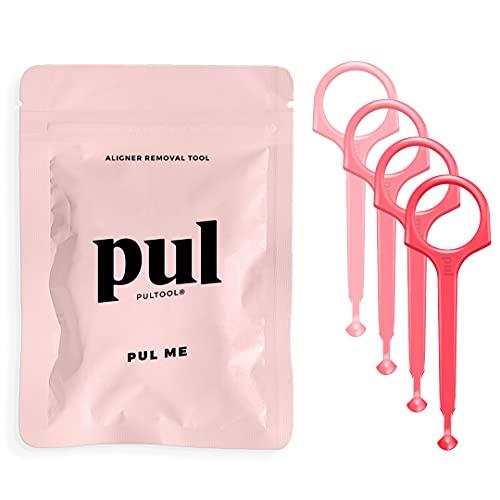 The Pultool PUL Clear Aligner Removal Tool Compatible with Invisalign Removable Braces & Trays, Retainers, Dentures and Aligners - Hygienic Oral Care Accessory, Personal Orthodontic Supplies - Pink (Pack of 4)