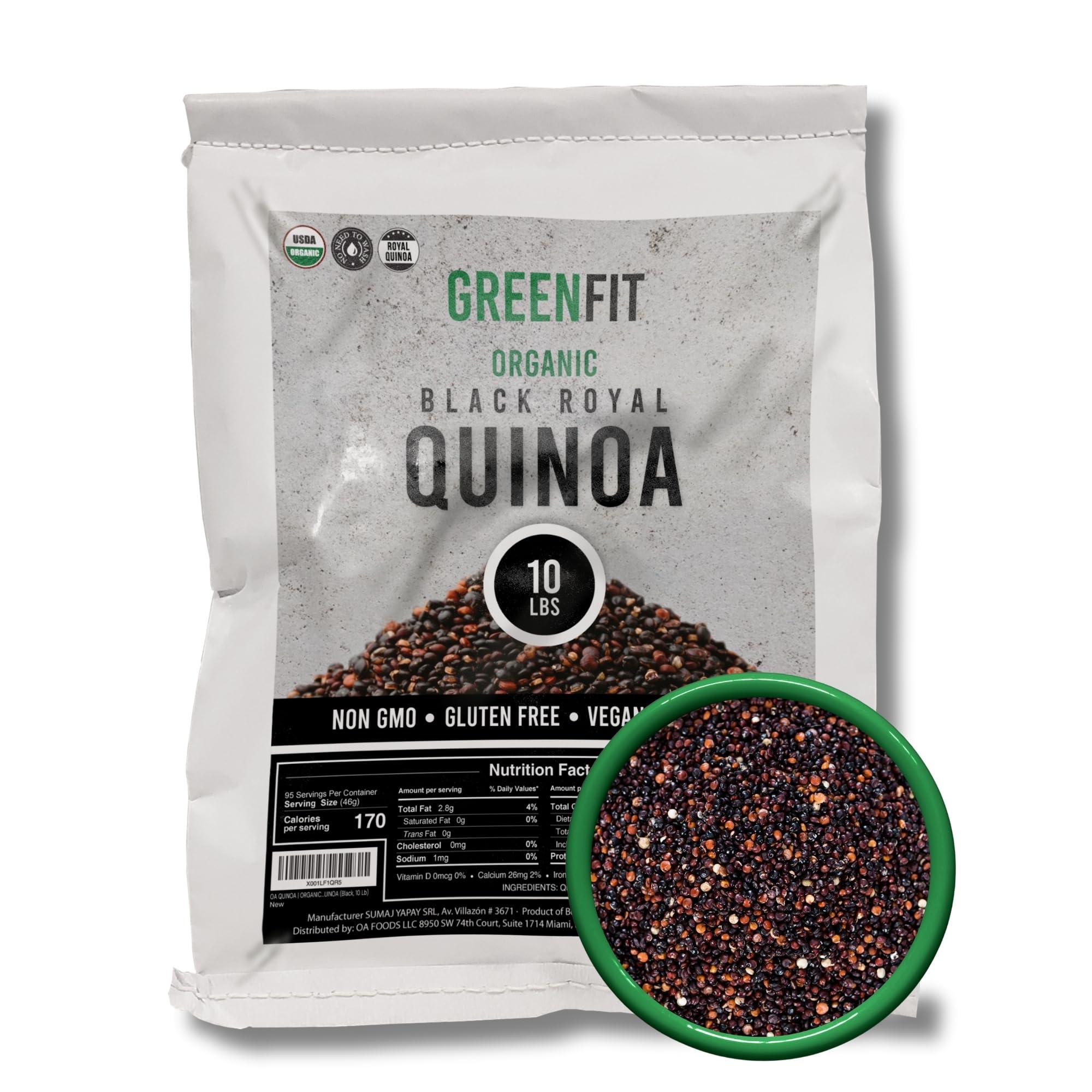 OA QUINOA Royal Organic Black Quinoa | OA Quinoa Now Greenfit | Non-GMO, Gluten-Free, Vegan, and Organic | Complete Protein, High Fiber, Low-Calorie Black Quinoa | (10 Pound - Pack of 1)