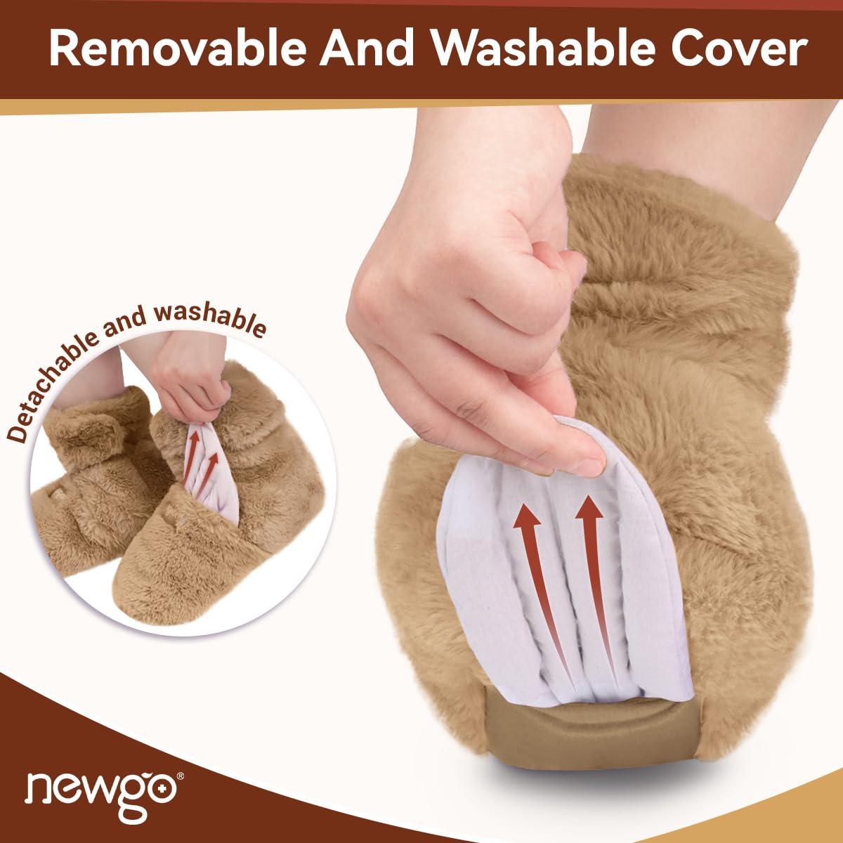 NEWGO NEWGO Microwaveable Booties Foot Warmers Aching Feet Relief, Heating Pad for Foot Heated Slippers for Cold Feet, Achilles Tendinitis, Plantar Fasciitis, Muscle Soreness, Ankle Pain Relief - Brown