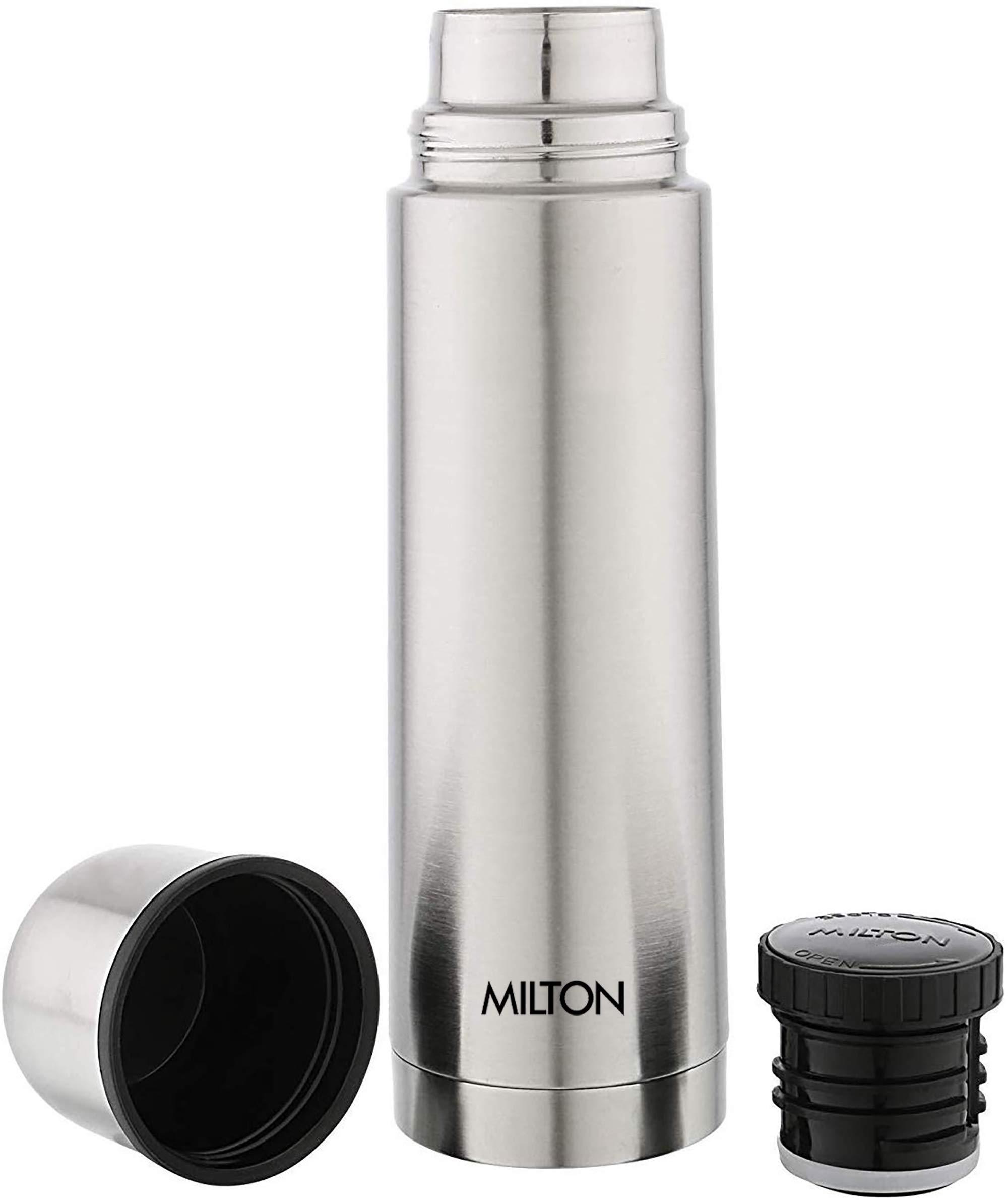 MILTON Milton Plain Lid 350 Thermosteel 24 Hours Hot and Cold Water Bottle, 1 Piece, 350 ml, Silver | Leak Proof | Office Bottle | Gym Bottle | Home | Kitchen | Hiking | Trekking | Travel Bottle