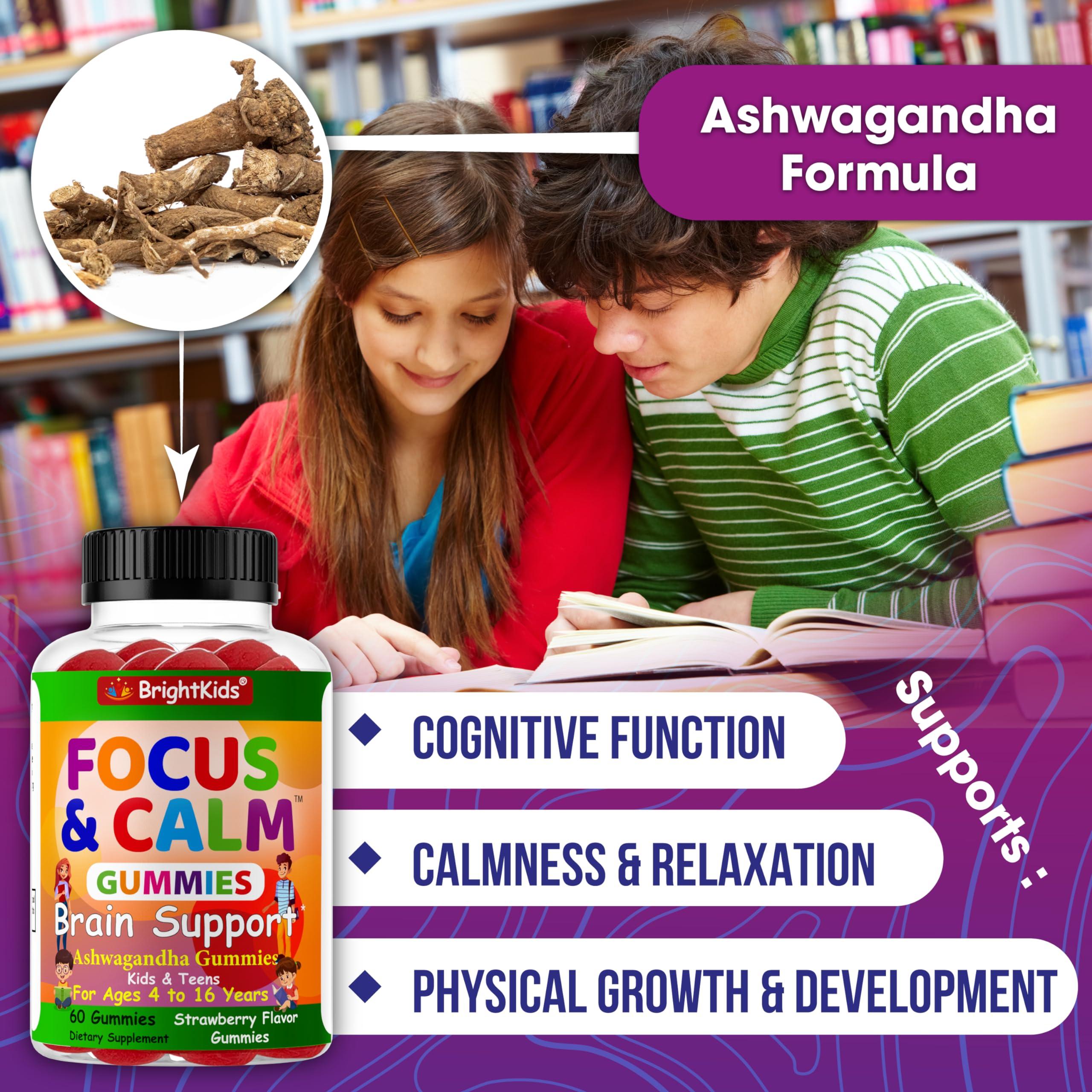 BrightKids BrightKids Focus and Calm Gummies with Ashwagandha Extract, Naturally Support Concentration, Rest, Mood, Energy, Focus and Relaxation in Children, Tasty and Effective Daily Supplement- 60ct