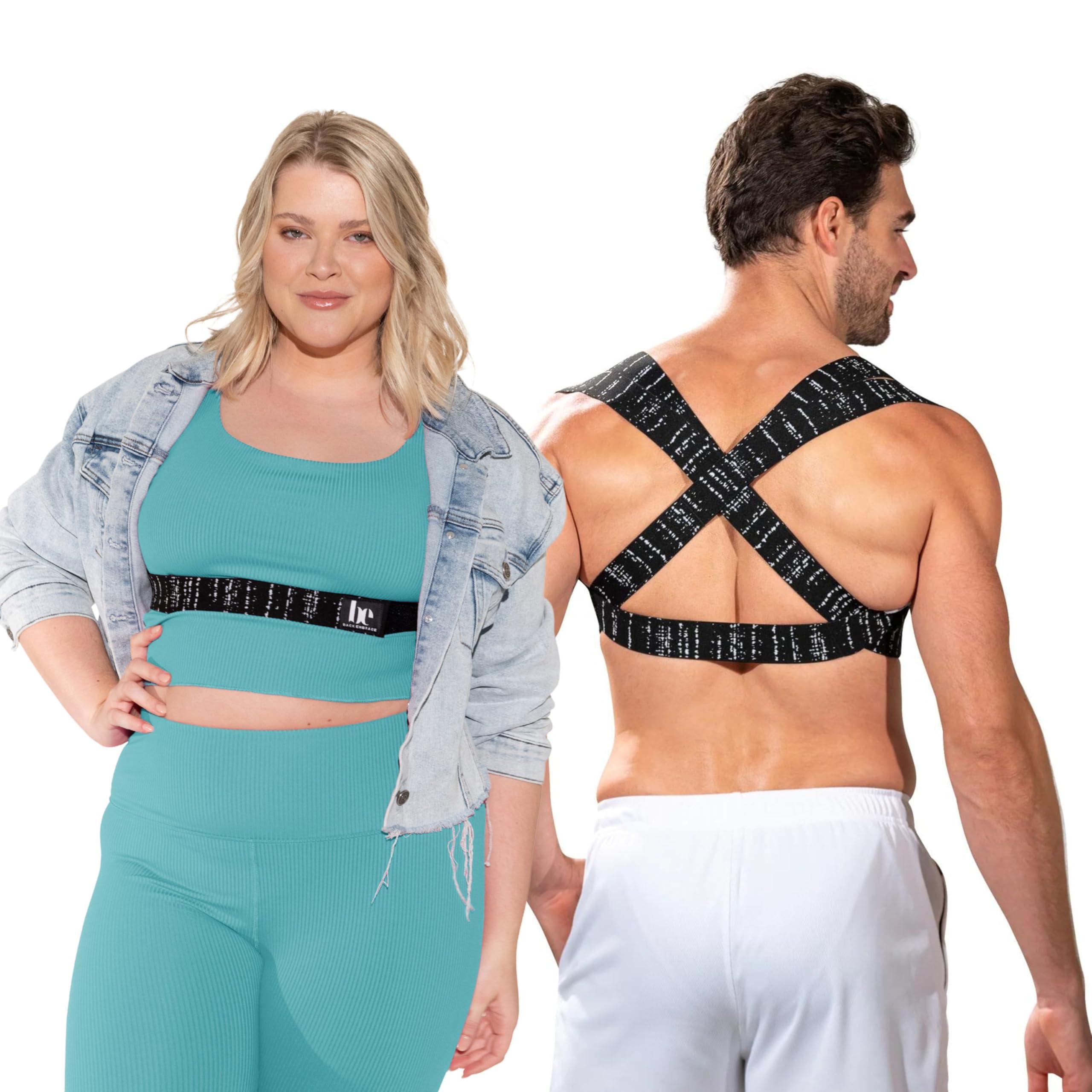 BackEmbrace BackEmbrace Posture Corrector for Women and Men - Made in USA - Slim and Adjustable Shoulder Brace - Back Brace for Back Pain Relief - Black Drizzle Large