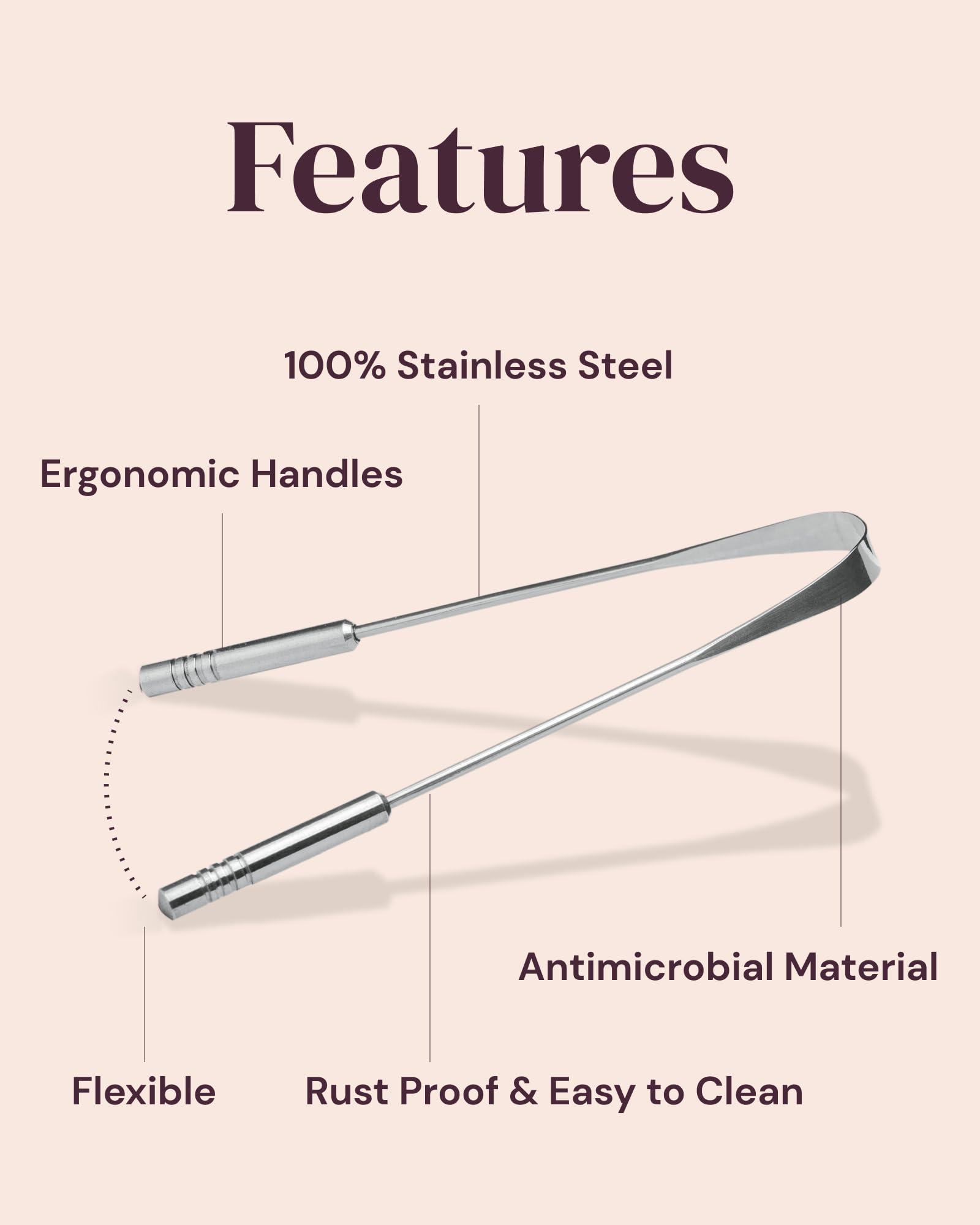 YOGAMEDIC Yoga Medic Tongue Scraper for Adults & Kids, 100% Stainless Steel (3 Pack)- Fight Bad Breath- Reusable Tongue Cleaner with Travel Case- Gentle Handle- Mouth Freshener- Get Rid of Coated Tonge- U Shape