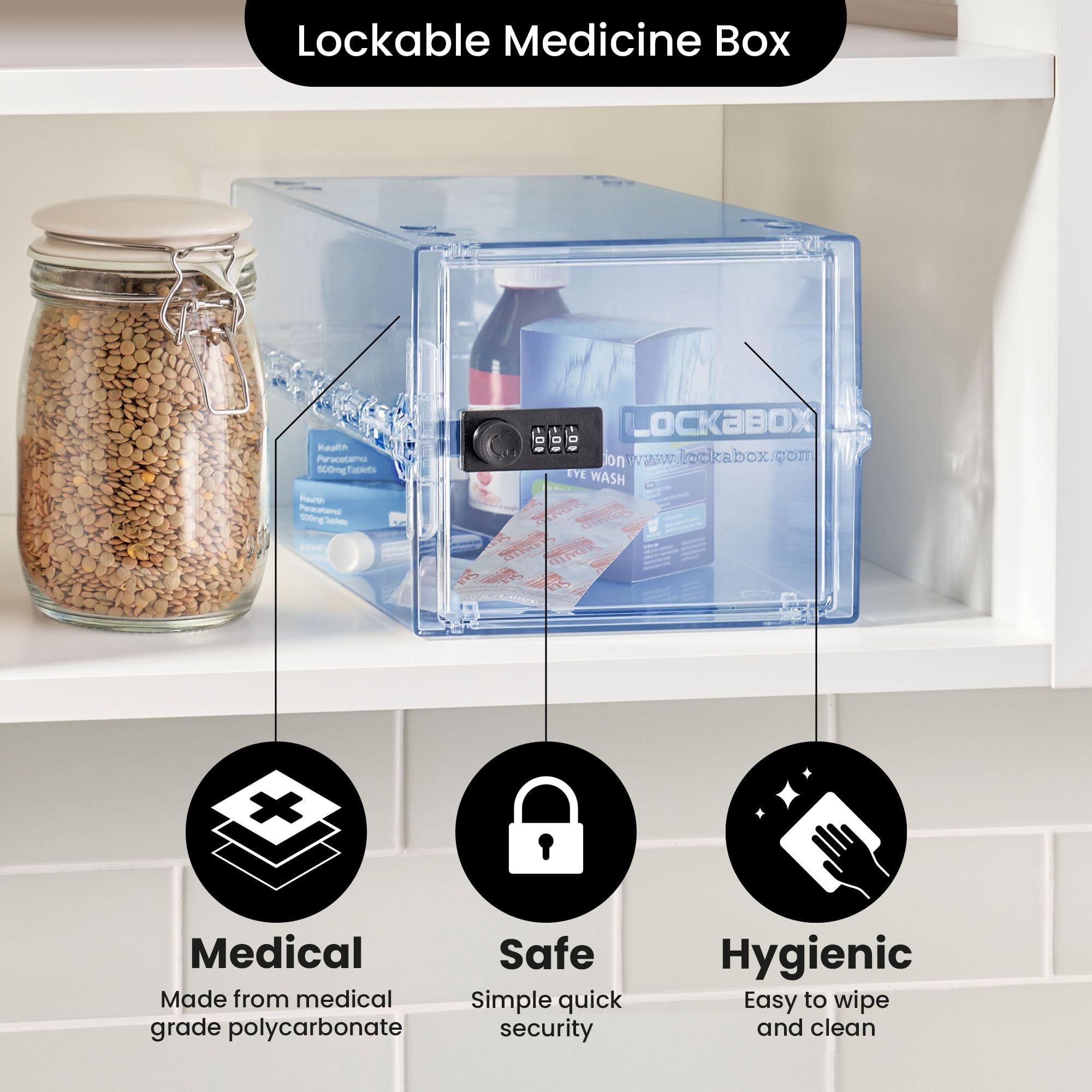 Lockabox Lockabox One | Premium Medicine Lock Box | 10 Litre Medication Lock Box With Code For Medicines, Vitamins & Supplements | External Size 12 x 8 x 6.6 inches (Light Medi Blue)