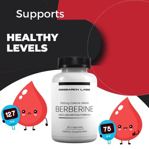 Research Labs Research Labs 1500mg Clinical Grade Berberine High Absorption Formula & BerberQuil™ Support. 90 Total Capsules