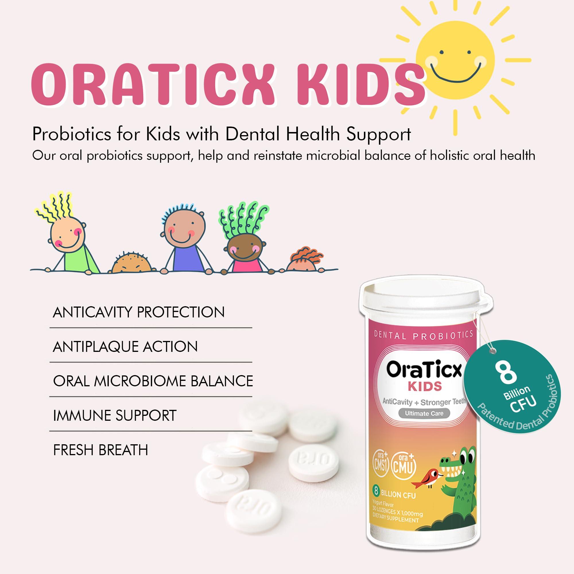 OraTicx OraTicx Kids Dental Probiotics for Anti-Cavity + Healthy Teeth and Gums, 8 Billion CFU Probiotics for Oral Health, Sugar Free Yogurt Flavor 1-Pack