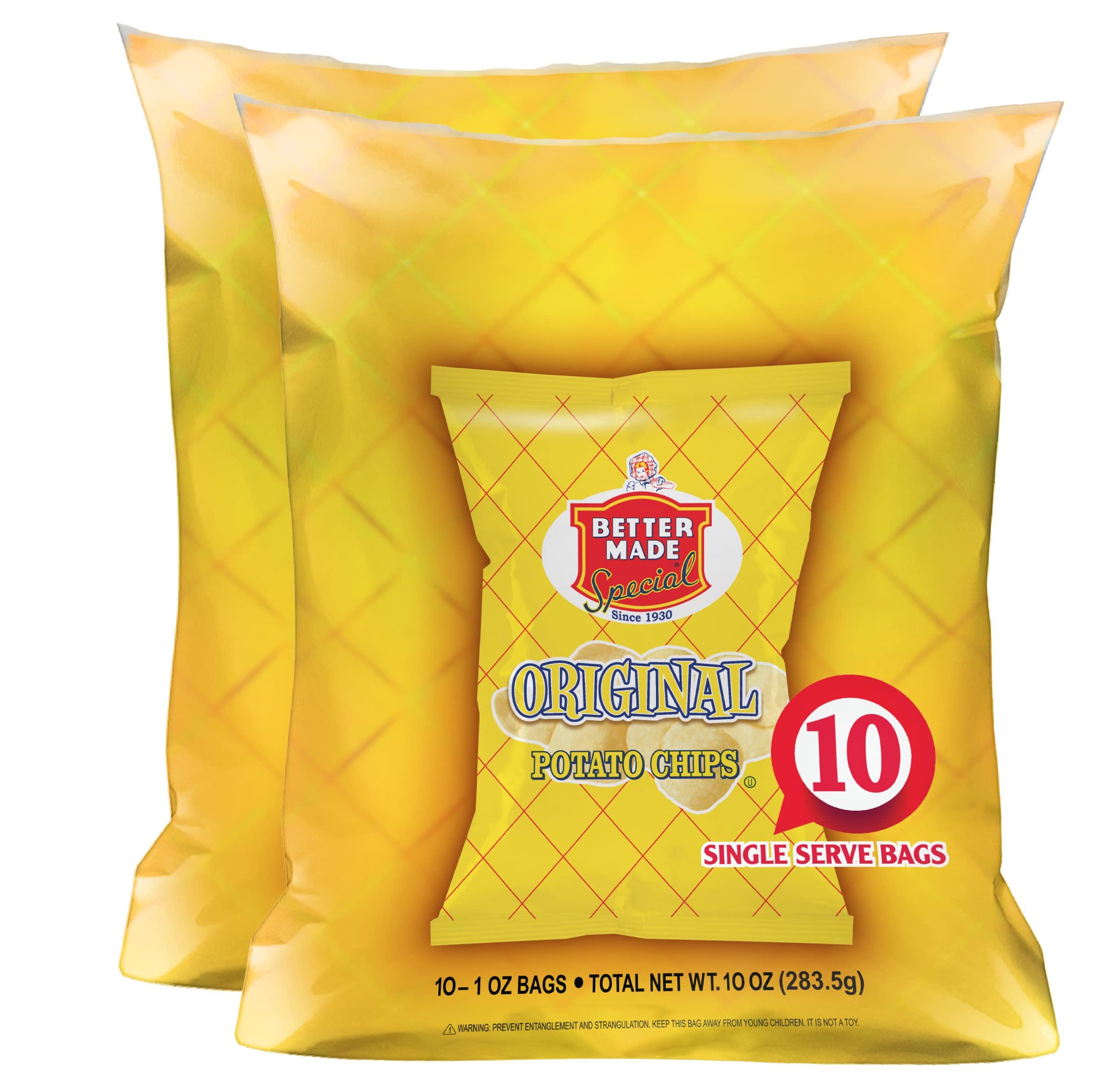 Better Made Better Made Special Original & BBQ Flavor Potato Chips 2 Ten Packs (20) x Lunch Snack Bags 1oz (10 of Each Flavor) - Gluten Free - Family Owned in Detroit - Variety Pack
