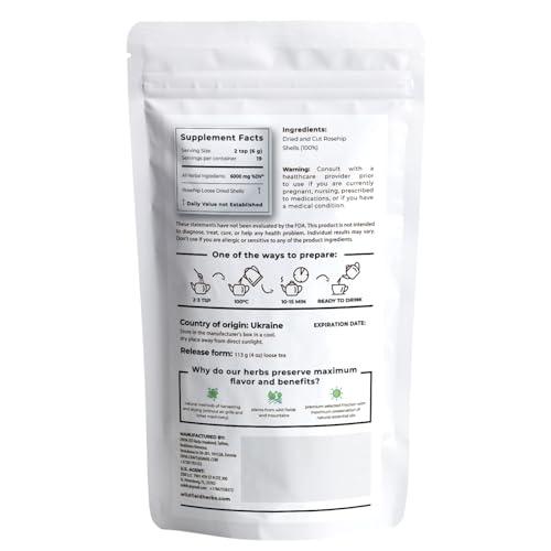 WILDFIELD HERBS 4 oz. Dried Rosehips Crushed Rose Hips Tea Dog-rose Herbal (Rosa canina) - 113g Dried Rose Hips Herb Tea escaramujo