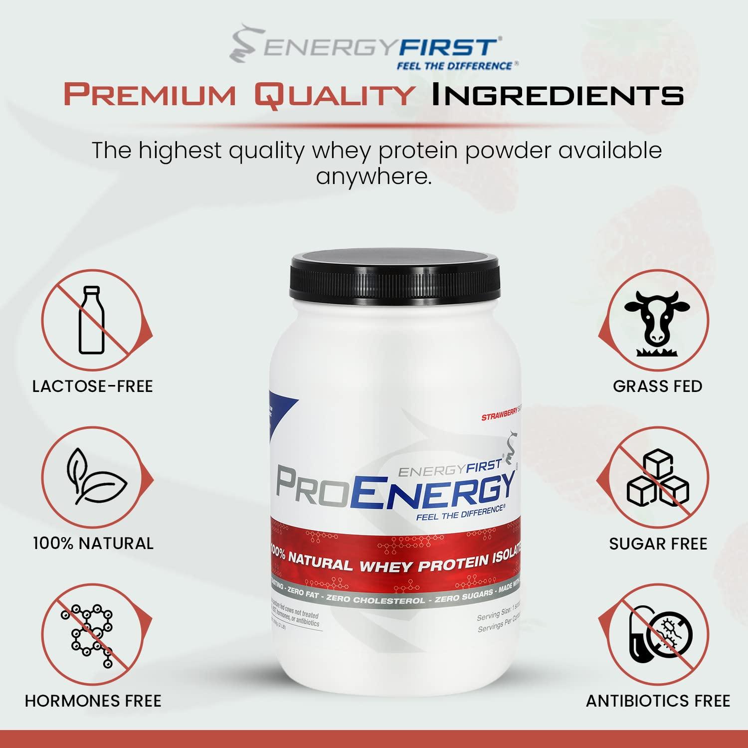 EnergyFirst EnergyFirst Grass-Fed Strawberry Whey Protein Isolate (2lb) | High-Protein Shake for Meal Replacement & Recovery | Non-GMO, Gluten-Free, 37 Servings