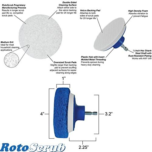 RotoScrub RotoScrub 7 Pack Multi-Purpose Drill Brush Kit for Cleaning Bathrooms, Showers, Tubs, Tile, Floors, Sinks, Toilets, Grout and Grime Removal, Reversible Blue and White Scrub Pads