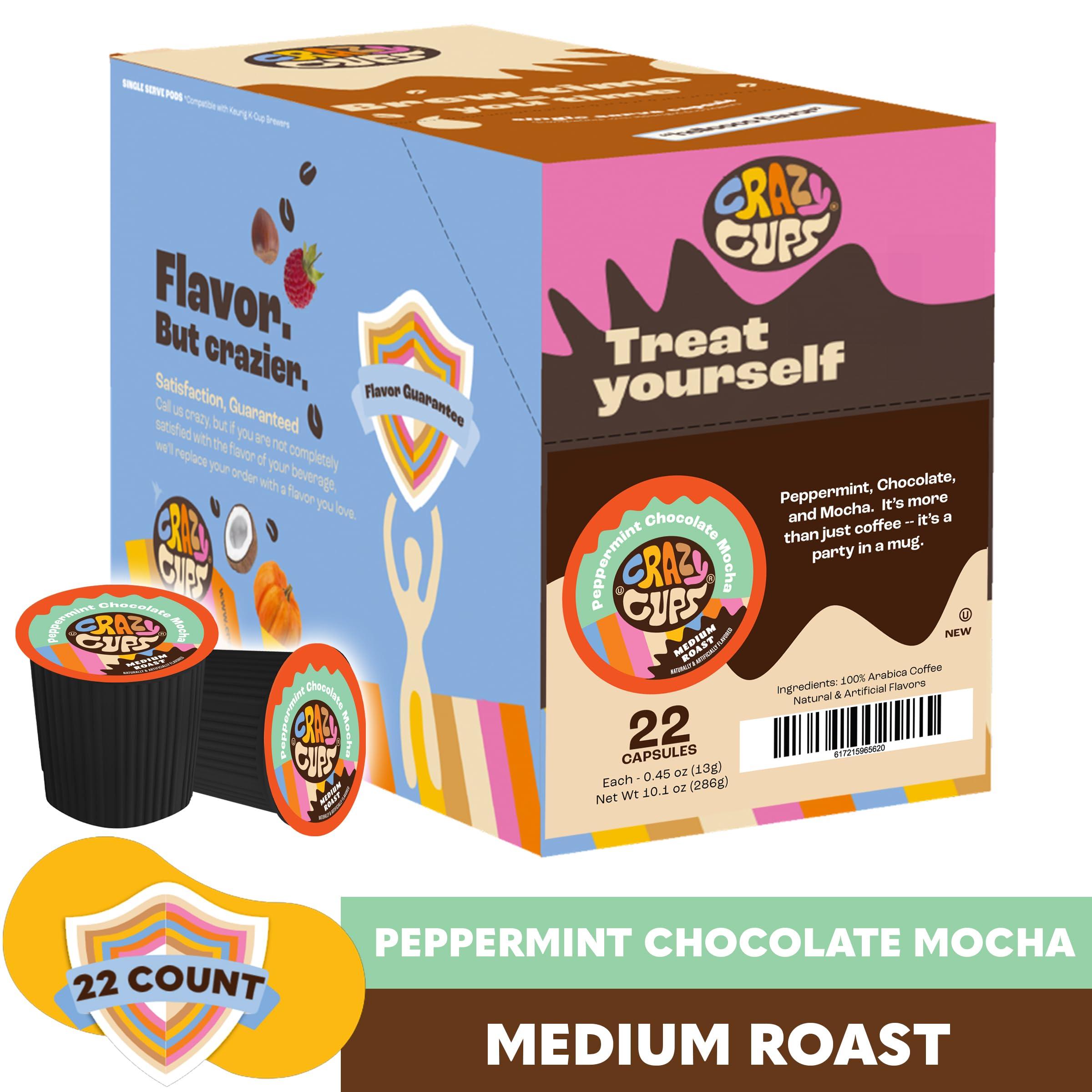 Crazy Cups Crazy Cups Flavored Coffee Pods, Peppermint Chocolate Mocha Coffee, Single Serve Coffee for Keurig K-Cups Machines, Hot or Iced Coffee, Medium Roast Coffee in Recyclable Pods, 80 Count Value Pack(Pack of 1)