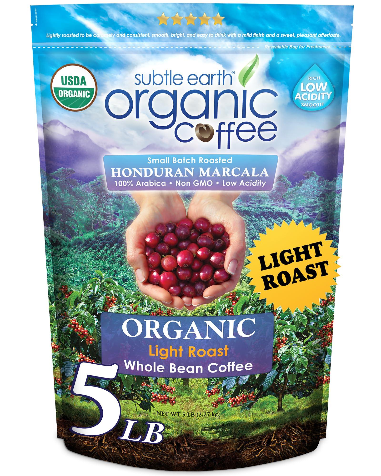 Cafe Don Pablo Subtle Earth Organic Coffee - Light Roast - Whole Bean Coffee - 100% Arabica Beans - Low Acidity and Non-GMO - 5lb bag