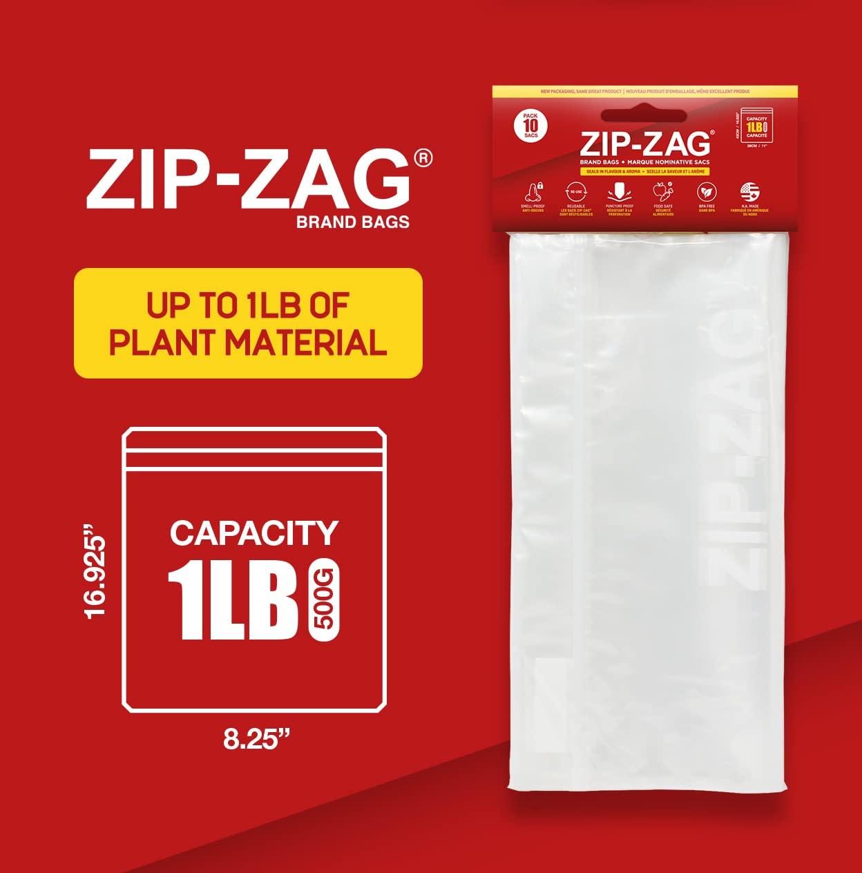 ZIP-ZAG Zip Zag Bag (1 LB) 10x One Pound Zip Lock Bags (16.93\" x 11\") Say Goodbye to Stale Herbs And Spices With Food Safe Zipper bags | Resealable, Reusable, Washable and Airtight Zipper Bags
