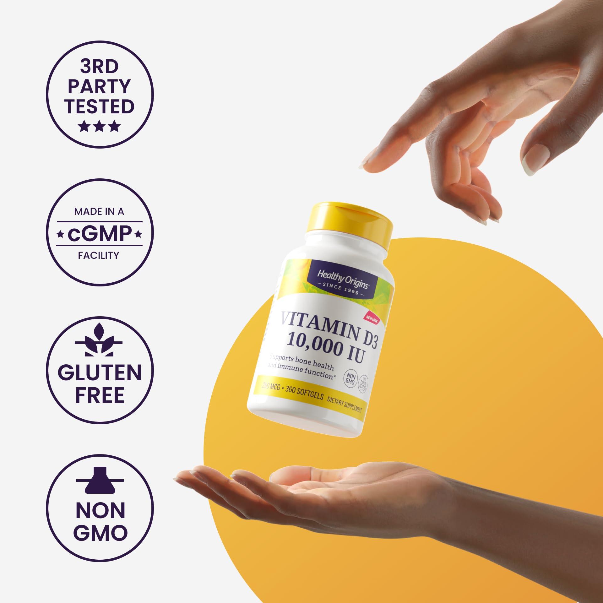 Healthy Origins Healthy Origins Vitamin D3 & K2 - Vitamin D3, 50 mcg - Vitamin K2, 200 mcg - Easily Absorbable Vitamin D & Vitamin K Supplements - Non-GMO & Gluten-Free Supplements - 60 Softgels