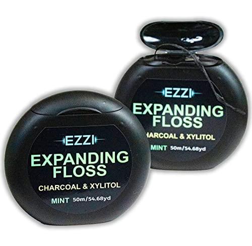 EZZI EZZI Woven Expanding Dental Floss | Fluffy & Textured w/Charcoal & Xylitol to Optimally Clean Gums | Mint | Thick & 109 Yards