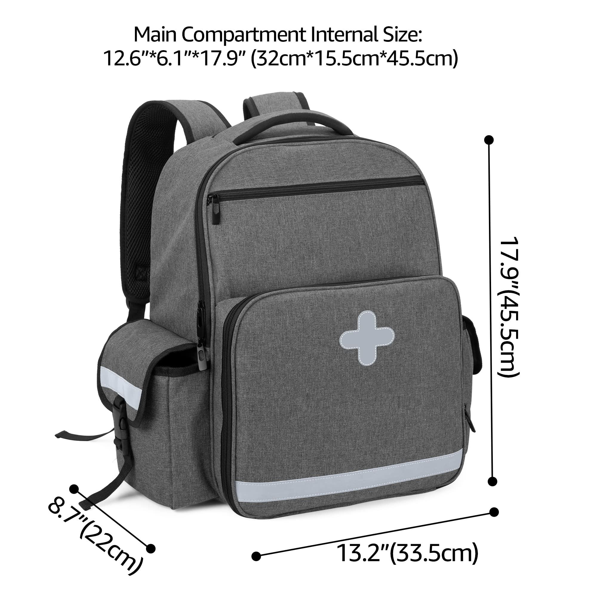 CURMIO CURMIO Emergency Medical Backpack Empty, First Responder EMT Bag for EMS, Camping, Hiking, Home Health, Field Trips, Gray (Bag Only, Patented Design)