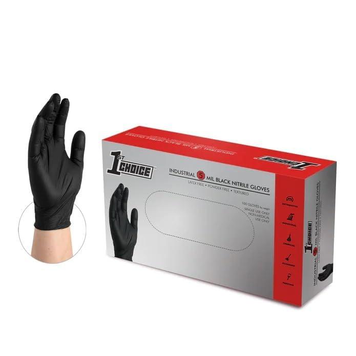 1st Choice 1st Choice Black Gloves Disposable Latex Free - Nitrile Gloves Medium Black Gloves Gloves for Cooking - 5 mil, Box of 100