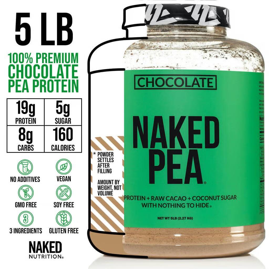 NAKED nutrition NAKED nutrition Chocolate Naked Pea Protein Isolate - 5Lb Bulk, Plant Based, Vegetarian & Vegan Protein. Easy To Digest, Non-Gmo, Gluten Free, Lactose Free, Soy Free