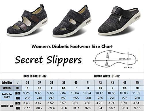 Secret Slippers Women's Diabetic Slippers Extra Wide Width Walking Shoes with Adjustable Closures for Diabetic Edema Plantar Fasciitis Bunions Arthritis Swollen Feet