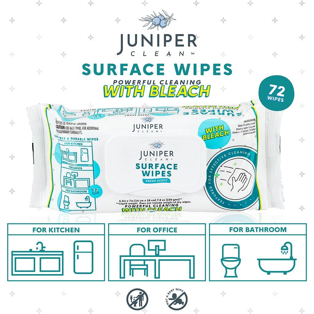 Juniper CLEAN Juniper CLEAN 3 Pack Surface Cleaning Wipes with Bleach, All-Purpose Cleaner for Bathroom, Kitchen, Office, 216 Count Soft Flow, Fresh Scent, Lint Free & Durable