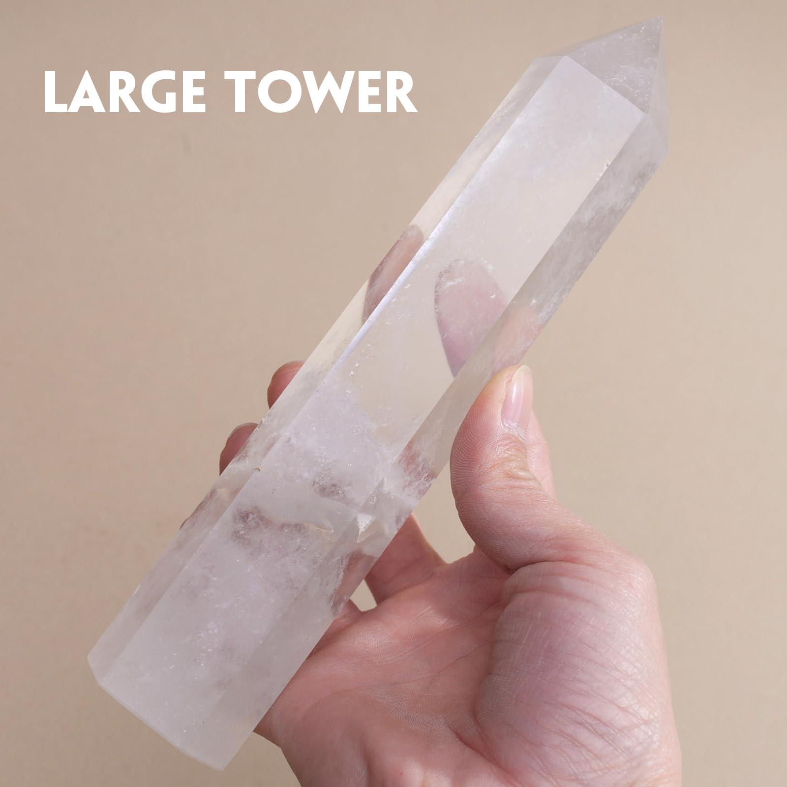 Runyangshi Runyangshi Large Clear Quartz Crystal Tower 7\"-7.8\"(18-20cm) Natural Faceted Prism Crystal Wand 6 Faceted Reiki Chakra Crystal and Healing Stones Single Crystal Point