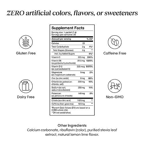 Hydralyte Hydralyte Electrolytes Plus Energy - Lemon Lime Low Sugar Rapid Rehydration Powder with Caffeine - Lightly Sparkling Electrolyte Powder for Sports Performance and Recovery (8oz Serving, 20 Count)
