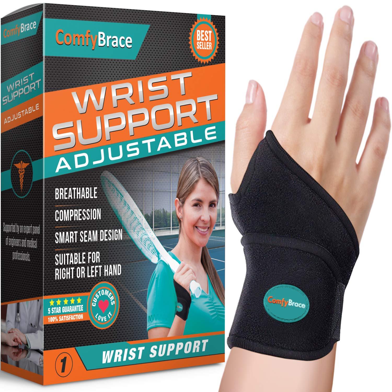ComfyBrace ComfyBrace Premium Lined Wrist Wrap/Carpal Tunnel Wrist Brace/Arthritis Hand Support - Fits Both Hands - Adjustable - Fitted (Day Brace, One Size)