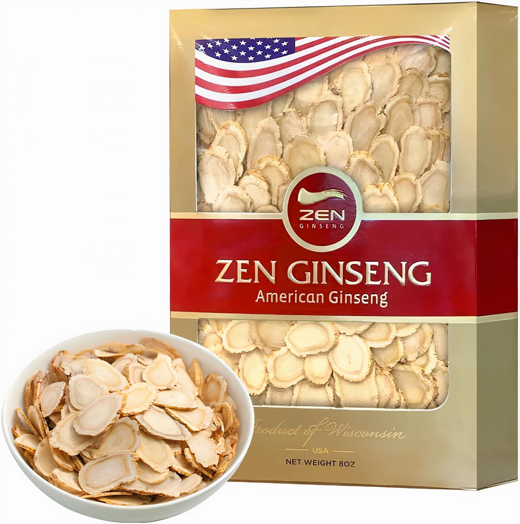 Zen Ginseng Zen American Wisconsin Ginseng Slices Improved Energy, Performance, & Mental Health for Men & Women (8oz. Box)