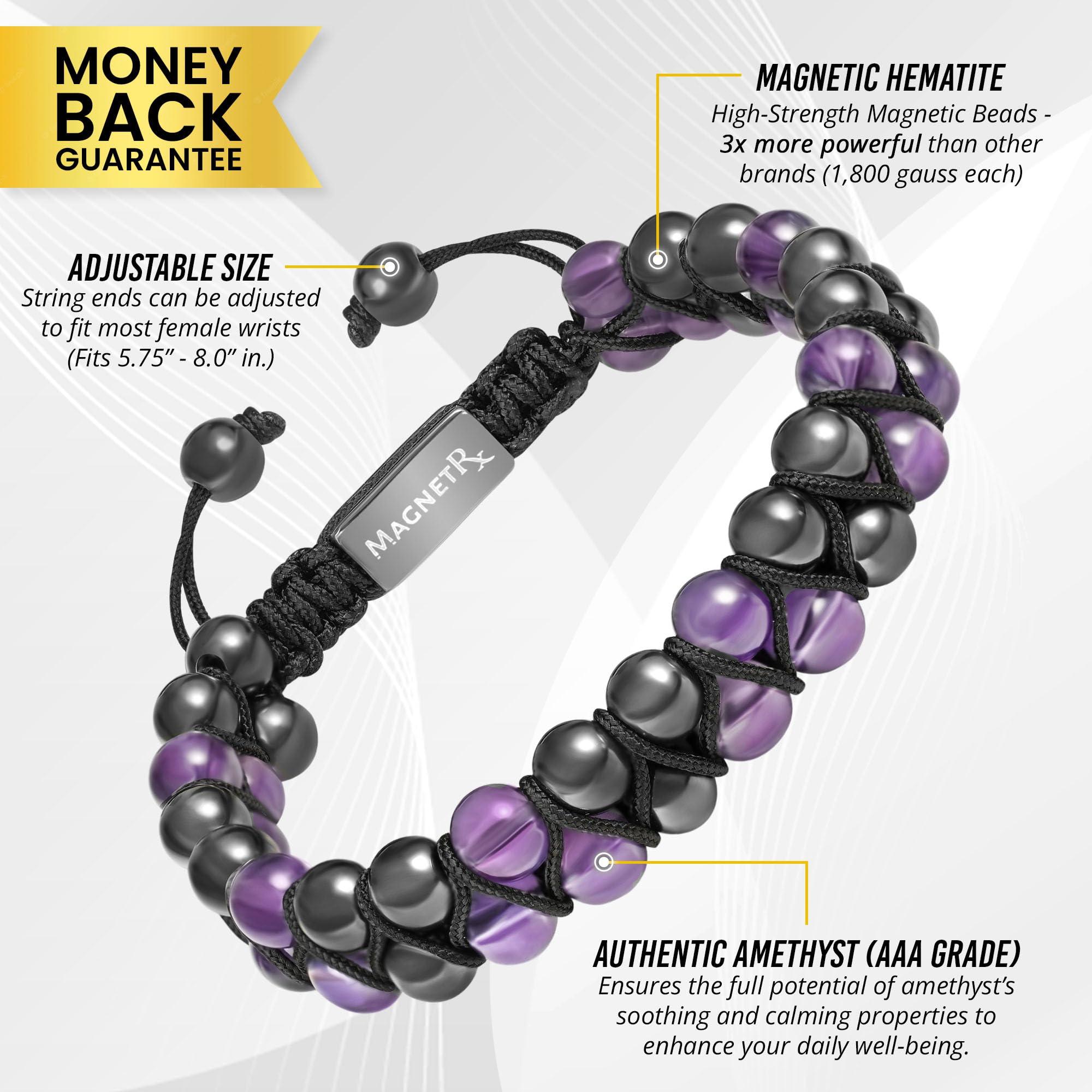 MagnetRX MagnetRX Hematite & Amethyst Bracelet MAX Strength Magnetic Hematite Bracelets Natural Amethyst Crystals Purple Beaded Bracelets for Women