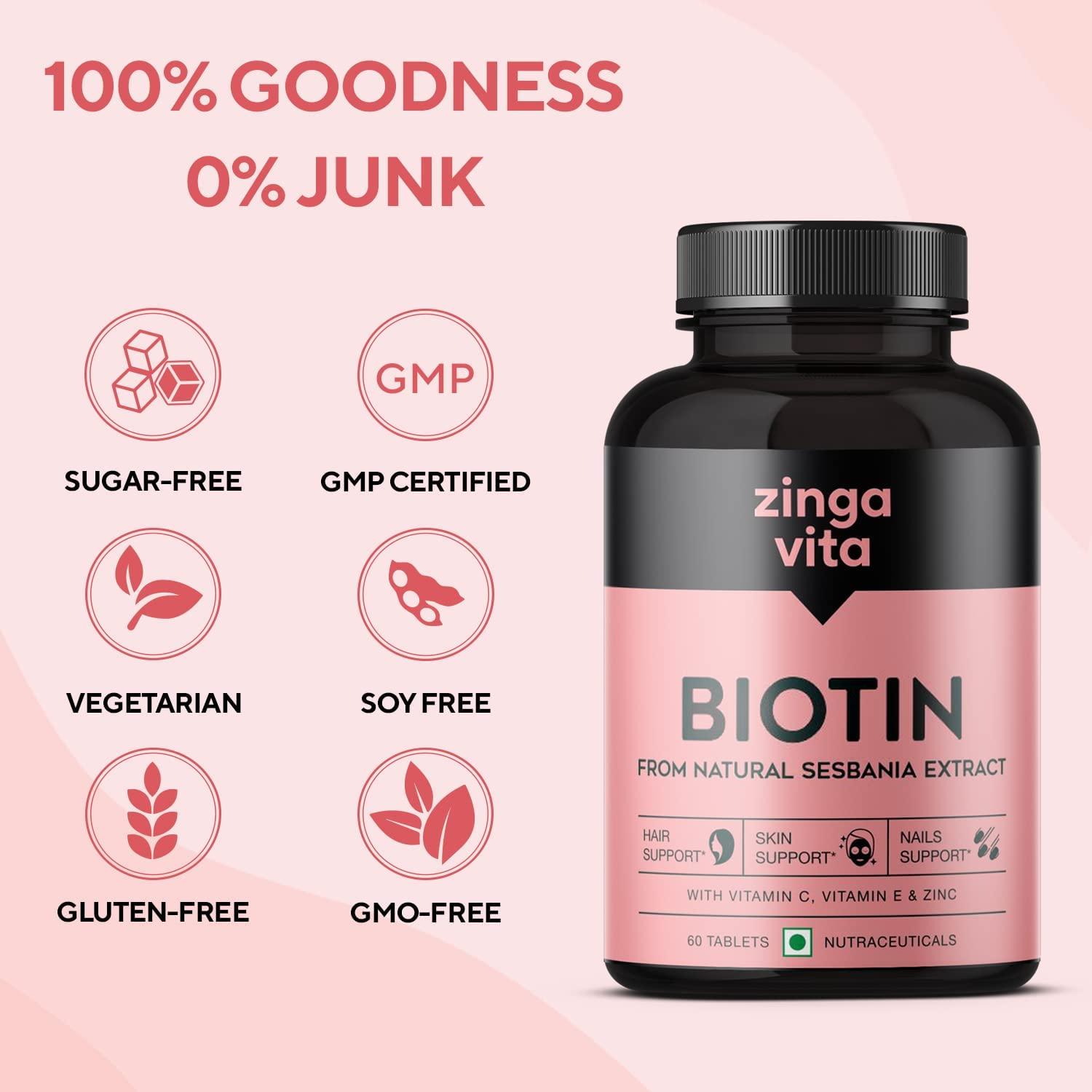 Generic Biotin Tablets | Boosts Keratin Production, Reduce Hair Fall and Promote Hair Growth with Natural Sesbania Agati Leaf Extract for Healthy Hair, Skin & Nails for Both Men & Women (60 Tablets)