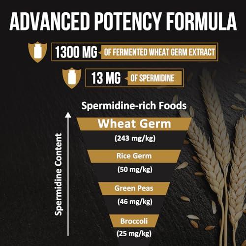 Thalacy Spermidine Supplements 13mg - 1300mg Wheat Germ Extract Capsules Potent Formula with Higher Spermidine Content and Zinc for Healthy Aging, Daily Immune System and Cell Renewal (6 Pack)