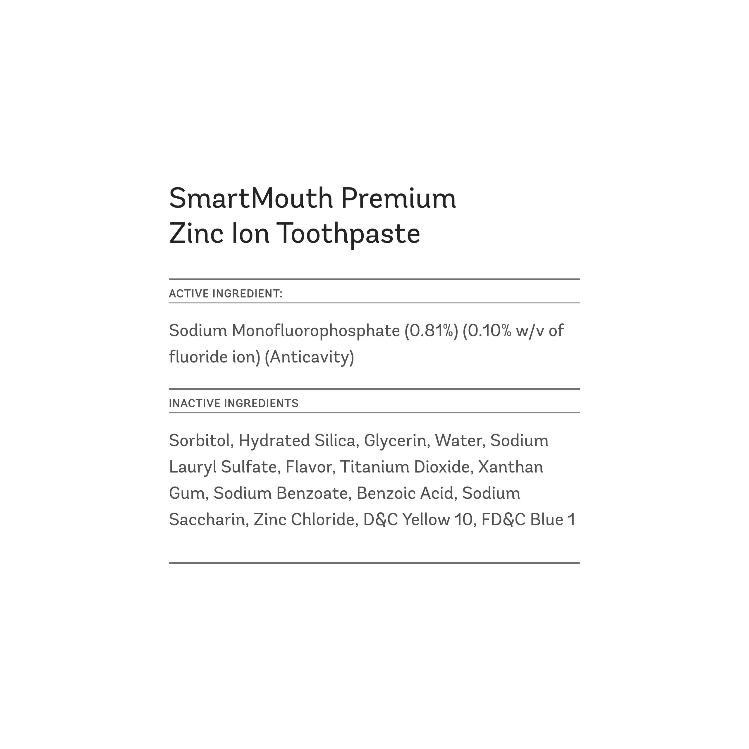 SmartMouth SmartMouth Premium Zinc Ion Toothpaste, Cavity, Enamel, and Plaque Help, Mild Mint, 3.4 Oz, 3 Pack