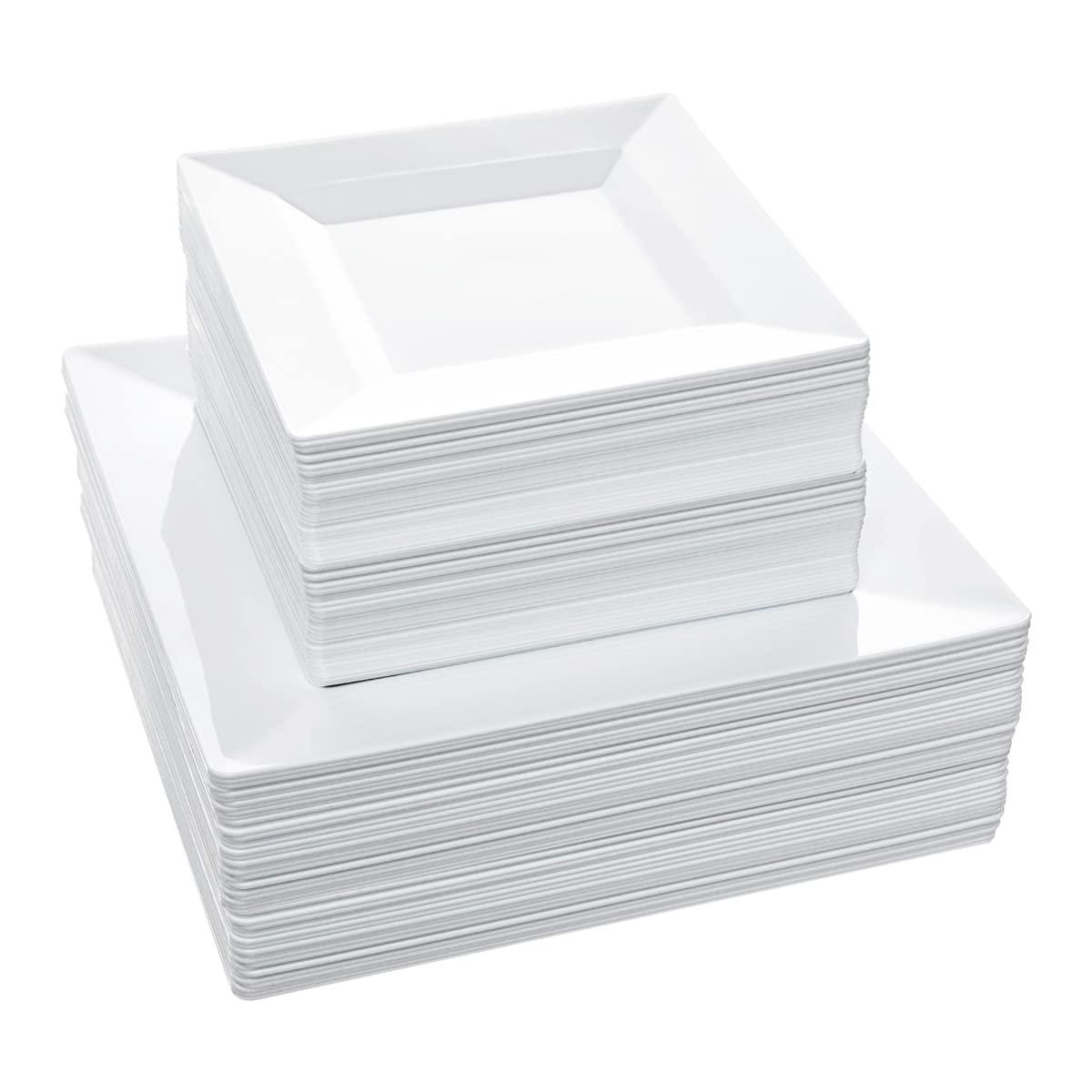 ricpok ricpok Disposable Square Plastic Plates - 100 Pack - 50 x 9.5 Dinner and 50 x 6.5 Salad Combo Plate - Premium Heavy Duty - Fancy and perfect for a Party, Wedding, or Birthday