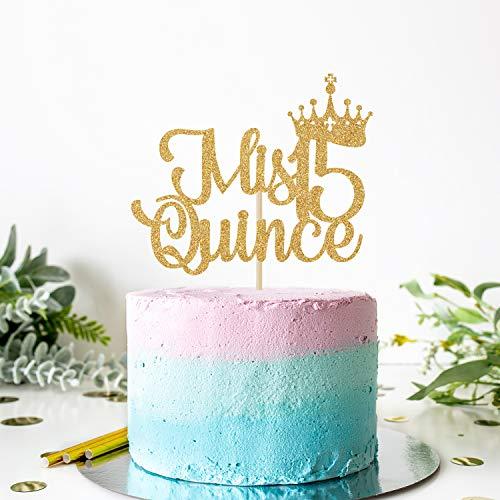 Bytorjar Mis Quince 15 Cake Topper, Hello 15, Cheers to 15 Years, 15th Birthday/Anniversary Party Decorations Gold Glitter.