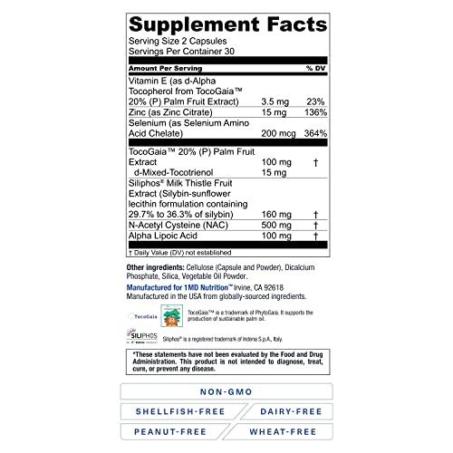 1MD Nutrition 1MD LiverMD - Liver Support Supplement | Siliphos Milk Thistle Extract - Highly Bioavailable, for Liver Support | 180 Capsules (3-Pack)