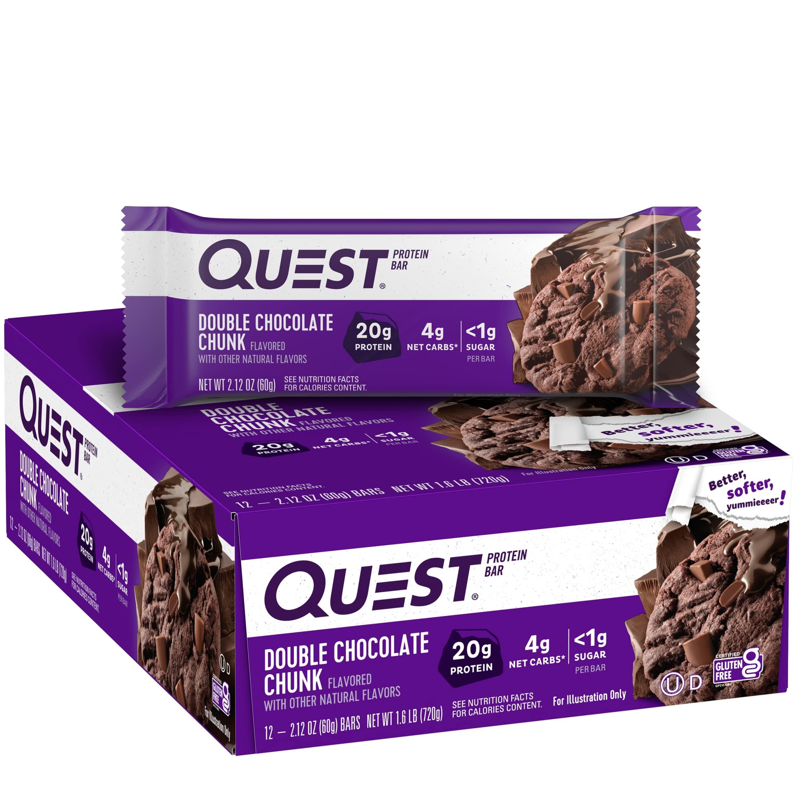 Quest Nutrition Quest Nutrition Double Chocolate Chunk Protein Bars, High Protein, Low Carb, Gluten Free & Lemon Cake Protein Bars, High Protein, Low Carb, Gluten Free, 12 Count