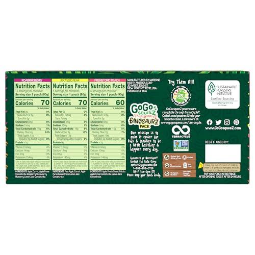 GoGo SqueeZ GoGo squeeZ Fruit & veggieZ Applesauce and Puree Variety Pack, Jurassic Pear, Roarrrr Berry & Prehistoric Peach, 3.2 oz (Pack of 20), Unsweetened Snacks for Kids, BPA Free Pouches